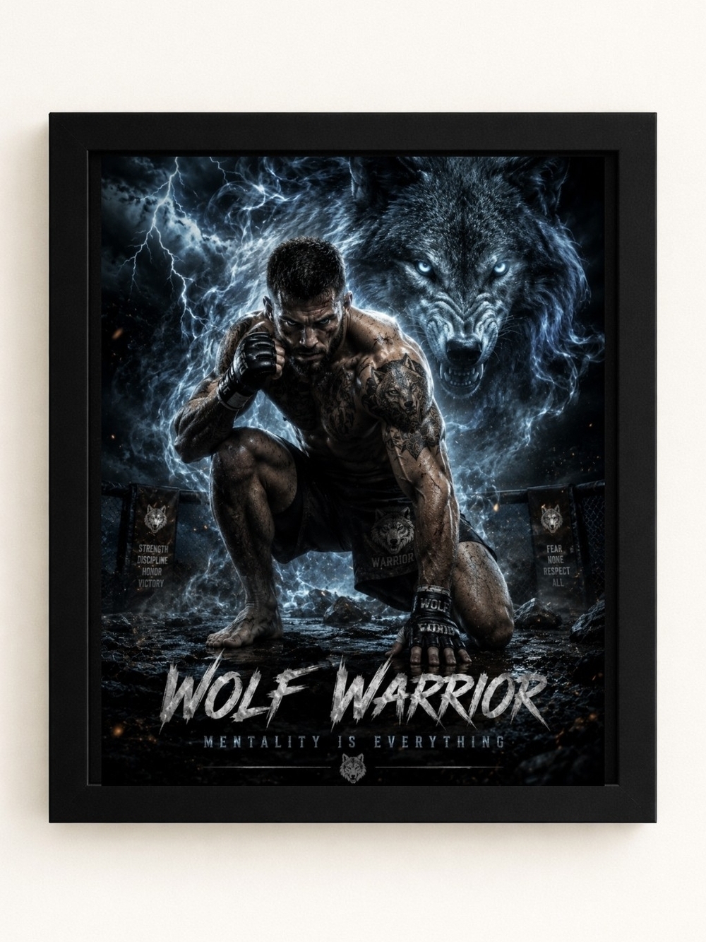 Wolf Warrior Motivational Art Print 8x10 Framed